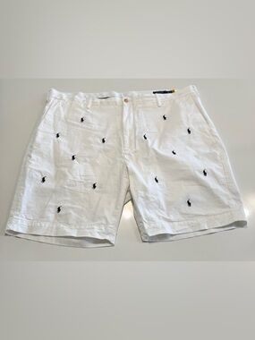 Polo Ralph Lauren White All Over Print Stretch Classic Chino Short Size 44B BIG